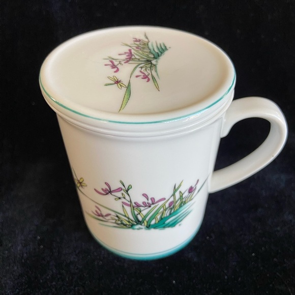 Wanlangtang Ceramics Tea Cup Coffee Mug with Lid Coaster & Strainer w/ Flowers - Picture 3 of 12